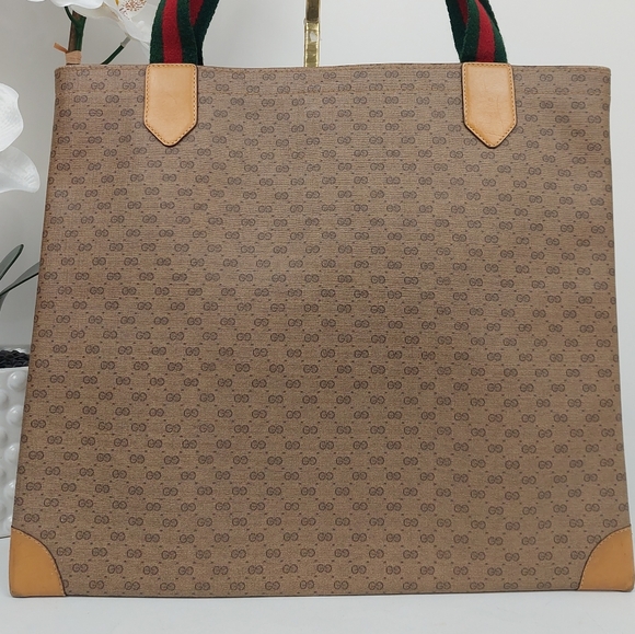 SOLD Gucci Web Tan Monogram Canvas Sherry Line GG Tote Bag - Picture 6 of 12